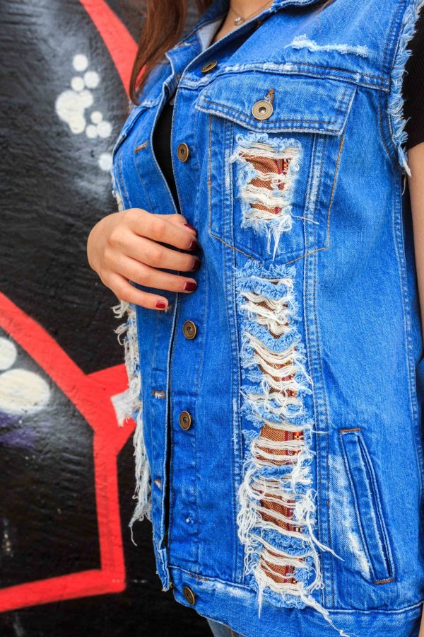Veste jean bleu vintage sans manches